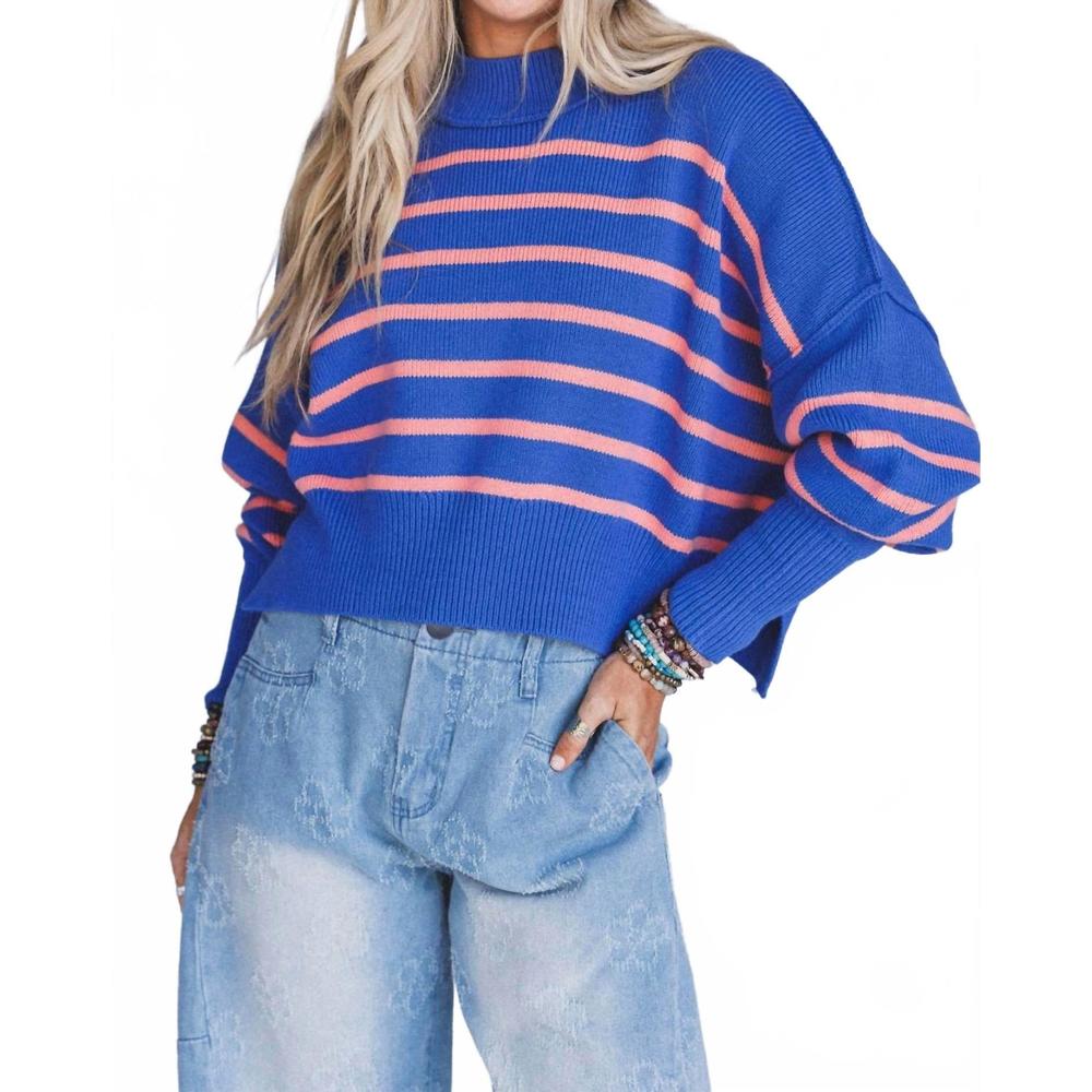 NEW IN-LOOM cropped mock neck sweater in blue